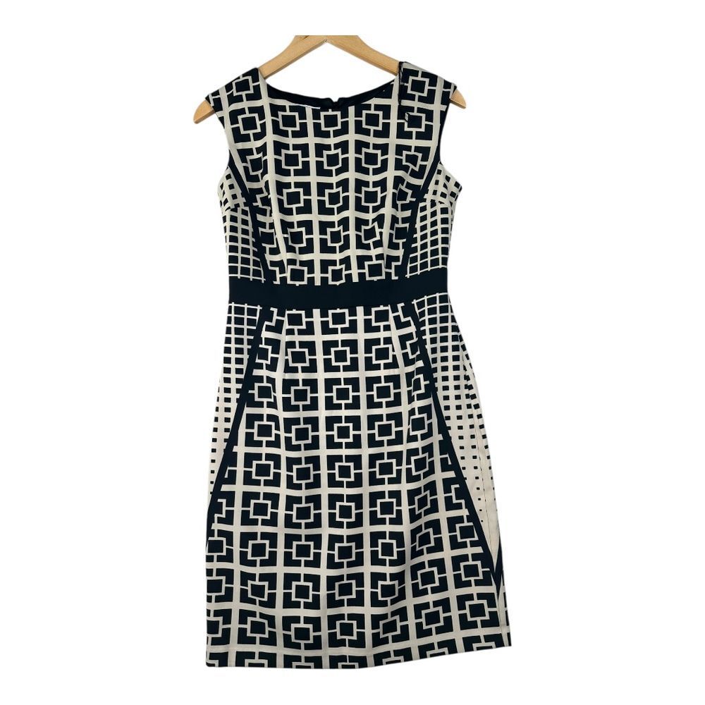 New Maggy London Sleeveless Geometric Sheath Dress size 4 Black/Cream
